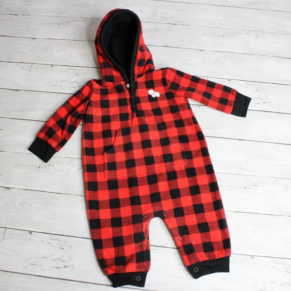 Baby Boy Size 6 Months Red Buffalo Plaid Jumpsuit - Picture 1 of 3